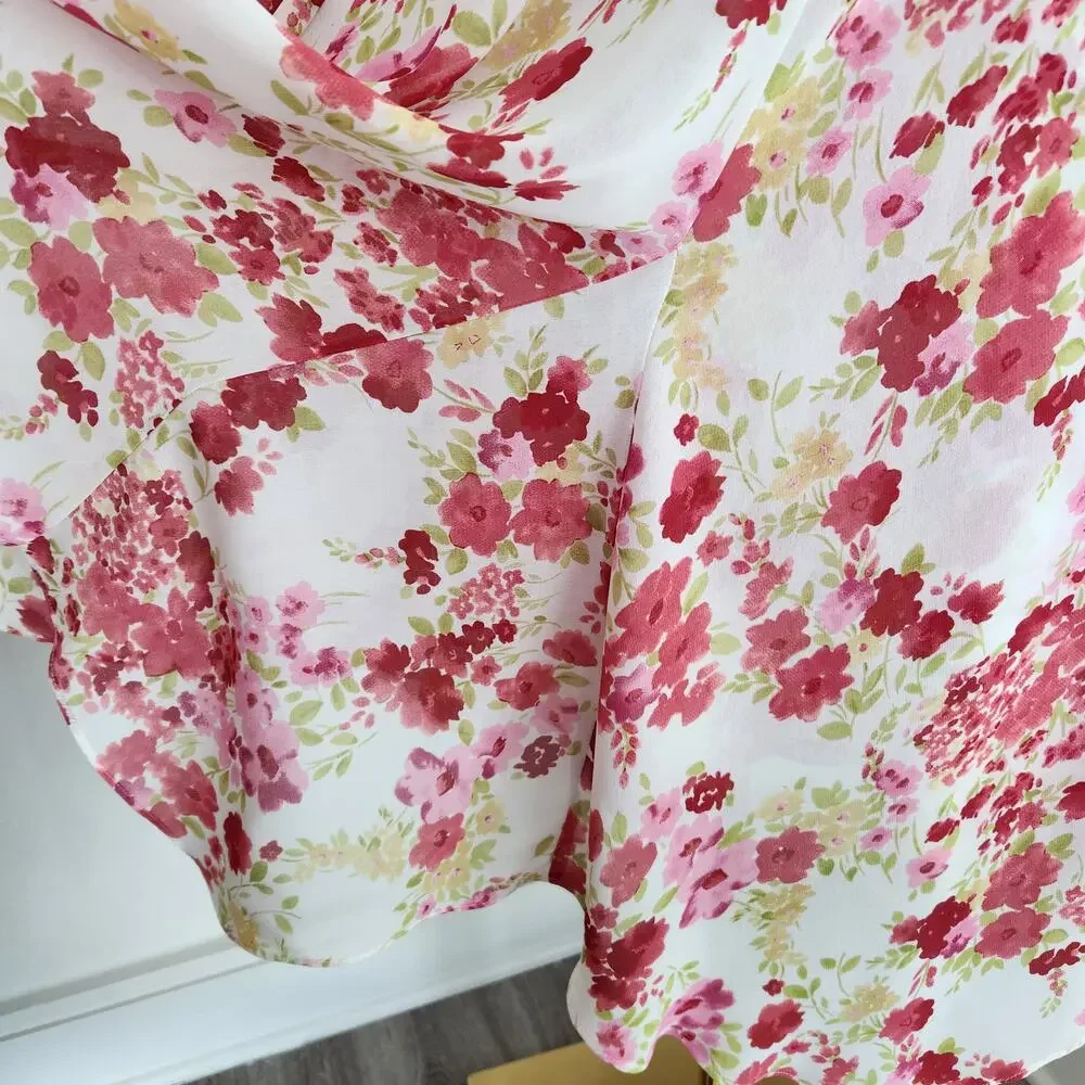 Vintage Y2K White Pink Floral Fairycore Midi Skirt Mid Rise Emma James 14